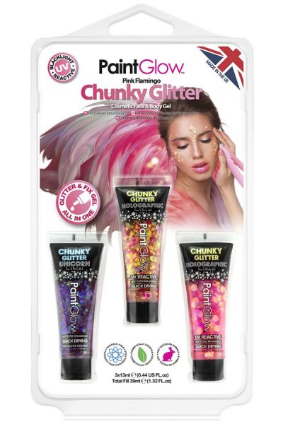 PaintGlow set UV chunky glitter gel Pink Flamingo